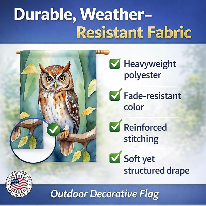 Caroline's Treasures Elf Owl House Flag Large Porch Sleeve Pole Decorative Outside Yard Banner Artwork Wall Hanging, Polyester, House Size, Multicolor