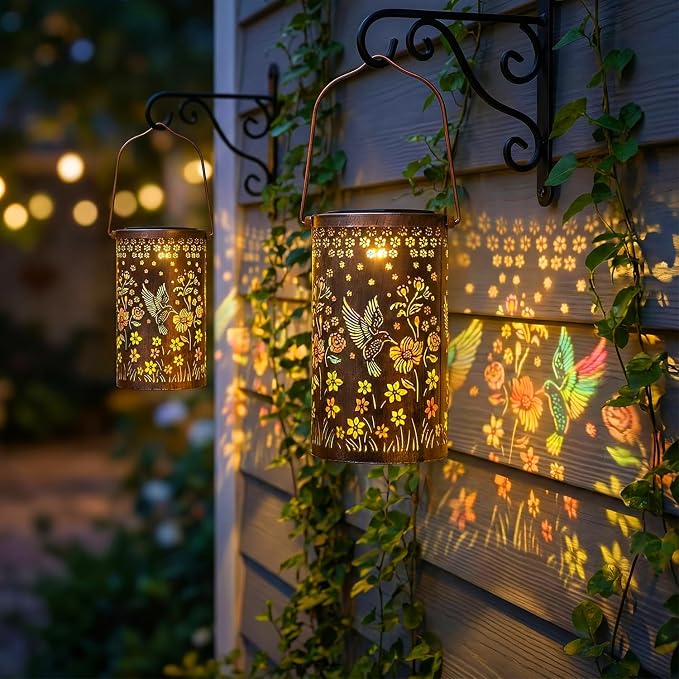 2 Pack Colorful Hummingbird Solar Lanterns Outdoor Waterproof, Decorative Metal Hanging Lantern Hummingbird Solar Lantern for Porch Yard Tabletop Path Garden Decor, Ideal Gifts for Mom Wife Grandma