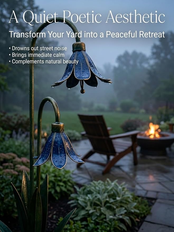 2026 New Triple Bluebell Garden Stake with Bells, Handmade 26inch Metal Rain Chimes Flower Plant Sculpture Yard Decorations Outdoor Rustic Wind Chime Ornament Gift for Walkways Patios Lawn