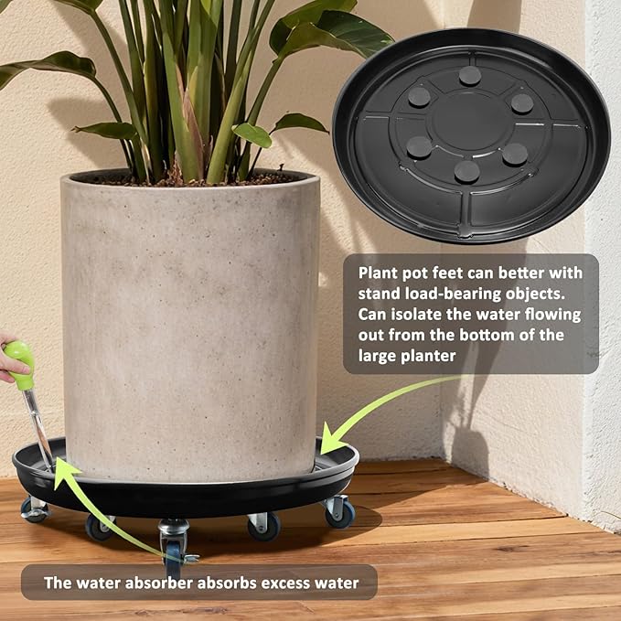 1 Pack 23 Inch Metal Plant Caddy With Lockable Wheels,Plant Stand Dolly for Heavy Planter,Wheeled Planter Saucer Tray,Rolling Plant Stand,Heavy-Duty Plant Caddy for Indoor and Outdoor(Black)