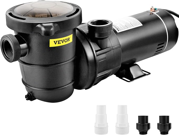 VEVOR Swimming Pool Pump 2 HP 6090 GPH Max Flow Single Speed Pump, 115 V | for Above Ground Pool, 53 ft Max Head Lift, Pure Copper Motor, with Strainer Basket & Lid, Certification of ETL for Security