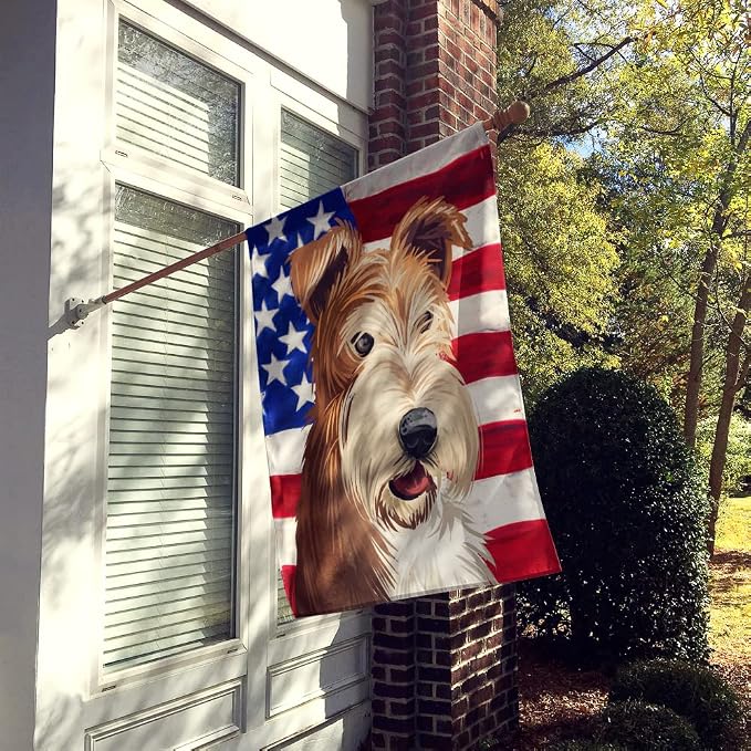 Caroline's Treasures CK6527CHF Fox Terrier Wire Dog American Flag House Flag Large Porch Sleeve Pole Decorative Outside Yard Banner Artwork Wall Hanging, Polyester, House Size, Multicolor