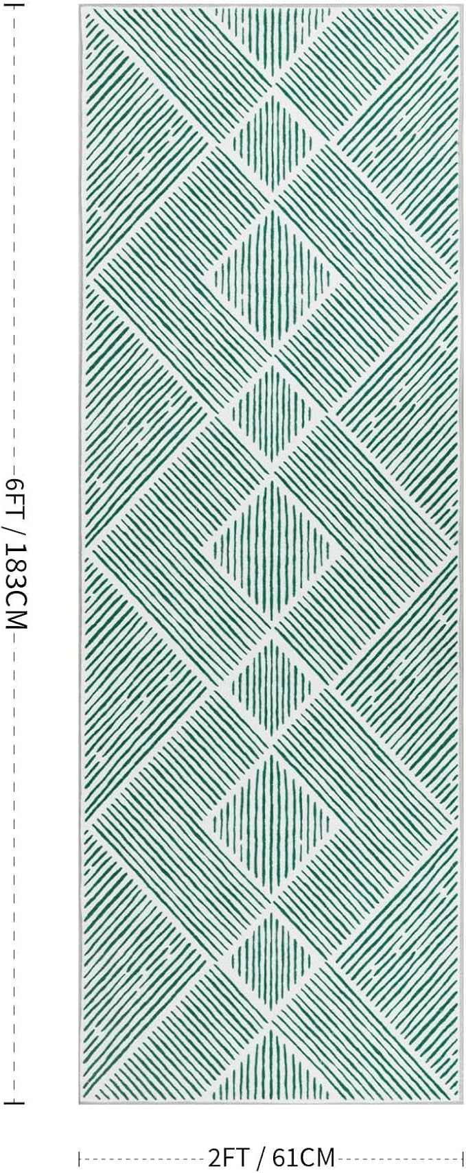 2‘x6' Washable Green Geometric Runner Rug for Kitchen Hallway | Non-Slip, Low Pile, Stain Resistant, Mid Century Modern Runner Long Rug for Entryway Bedroom