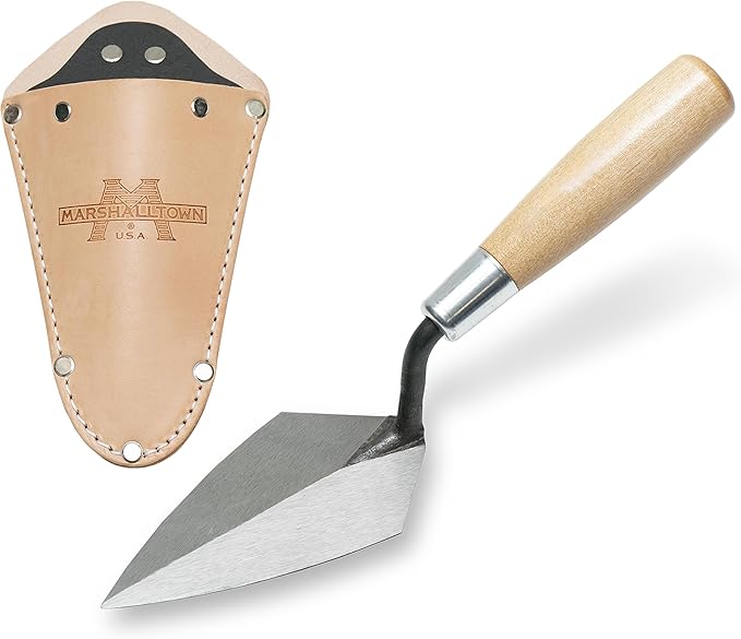 Marshalltown Archaeology Pointing Trowel with Leather Holster, Wood Handle, 5 x 2 1/2 Inch Steel Blade, Heavy-Duty, Assembled in USA, ATH50S