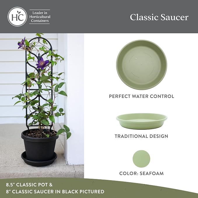 The HC Companies 16 Inch Classic Round Plant Saucer, Lightweight UV-Resistant Plastic Outdoor & Indoor Flower Pot Tray, 2-Pack Plant Pot Trays for Garden & Home Decor, Seafoam