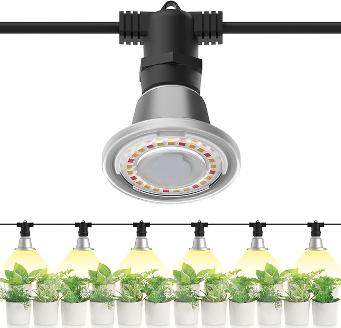 SANSI Hanging Grow Light String for Indoor Outdoor Plants, 6 LED Grow Light Bulbs 72W with Optical Lens for High PPFD, IP65 Waterproof Plant Grow Lamp for Greenhouse Garden (Upgraded)