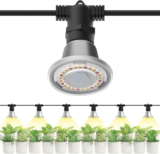 SANSI Hanging Grow Light String for Indoor Outdoor Plants, 6 LED Grow Light Bulbs 72W with Optical Lens for High PPFD, IP65 Waterproof Plant Grow Lamp for Greenhouse Garden (Upgraded)
