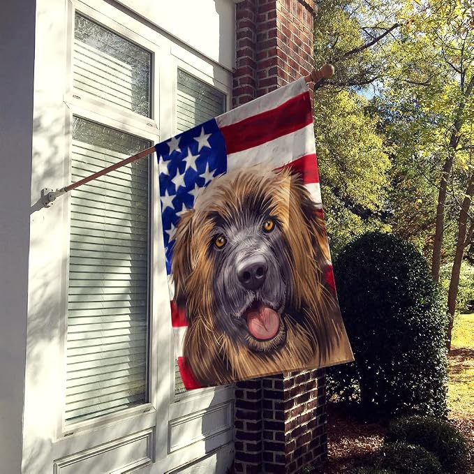 Caroline's Treasures CK6606CHF Leonberger American Flag House Flag Large Porch Sleeve Pole Decorative Outside Yard Banner Artwork Wall Hanging, Polyester, House Size, Multicolor