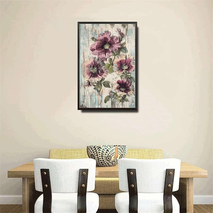 Metal Sign Tin Sign Vintage Wall Art Shabby Chic Petunias Tin Sign for Rustic Garden Art Vintage Flowers and Corrosion Resistant Alumi Metal Garden Sign for Room 12×16 Inches with Metal Frame