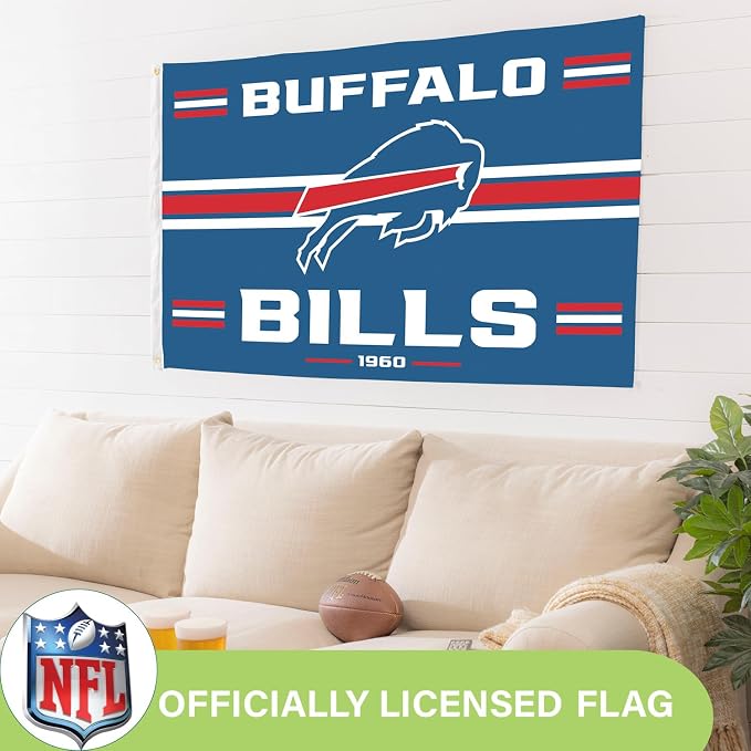 NFL 3 x 5 Outdoor Durable Flag with Grommets | Heavy Duty Flag & Banner for Outdoor Garden Patio Decoration | Indoor Wall Decor Flag for Room | Works with Flag Poles for Outside House (Buffalo Bills-Vintage)
