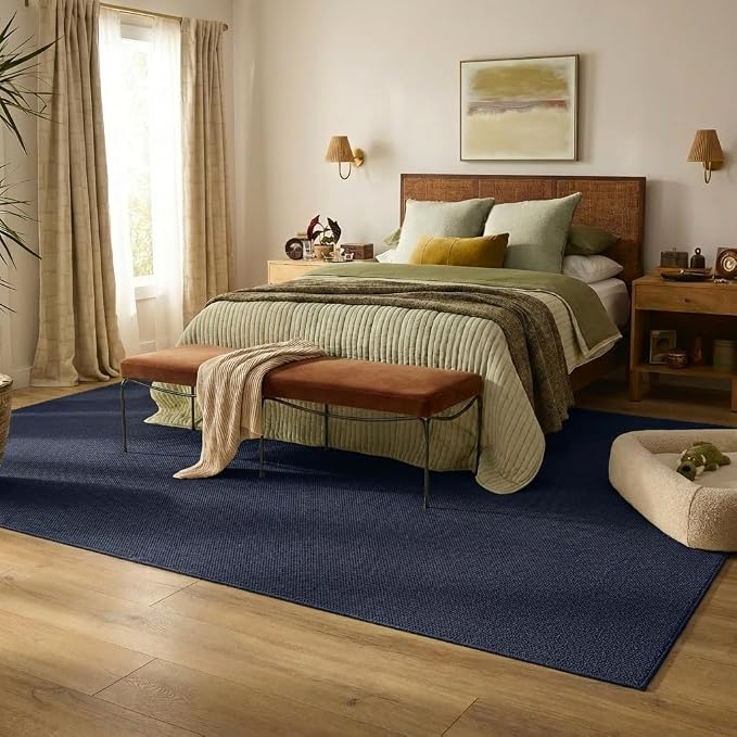 Garvee Textured Living Room Rugs 8x10 Solid Color Washable Area Rug, Navy | Non Slip Backing Modern Stain Resistant Non Shedding Low Pile Neutral Weaving Soft Rug for Bedroom Dining Room Nursery