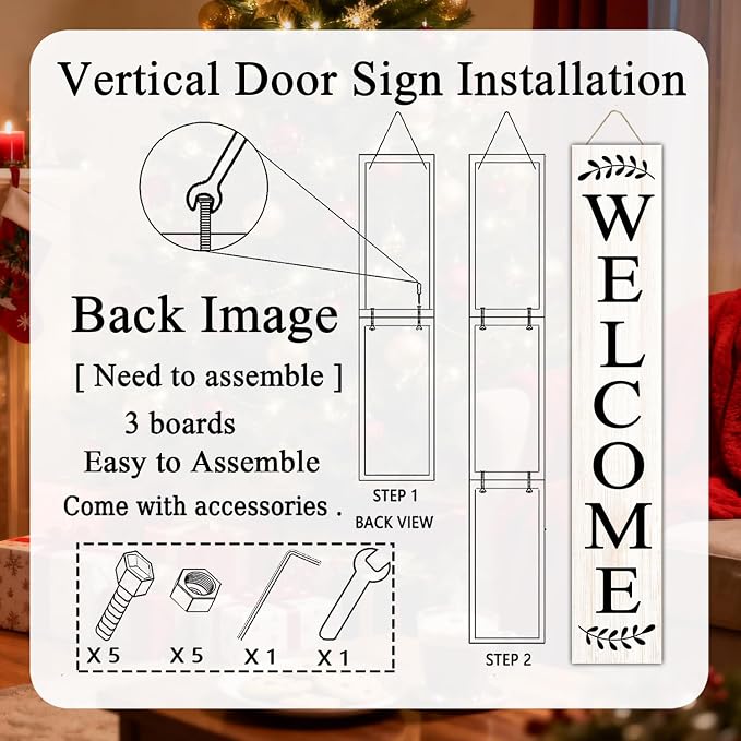 Farmhouse Wooden Welcome Sign Stand for Front Door, 47" Large Welcome Sign for Front Porch, Rustic Vertical Tall Porch Leaner Decor for Outdoor Patio Garden