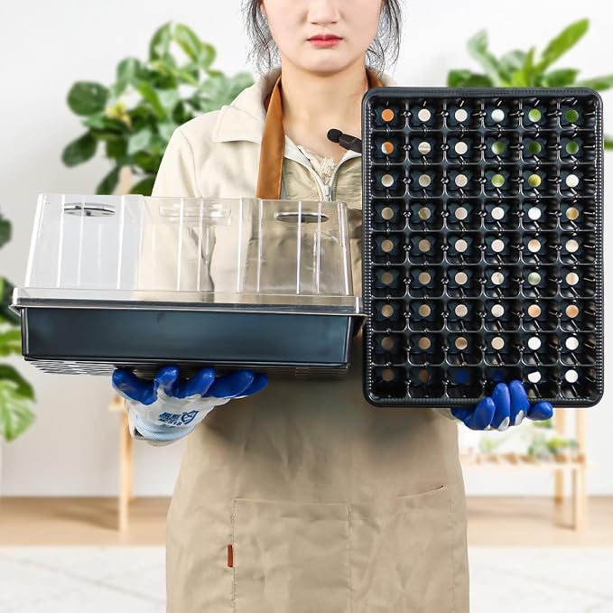 Heavy Duty Seed Starter Trays with 5'' Tall Humidity Domes & 2.75'' Deep Cells – 3-Pack (162 Cells Total) Reusable Plant Germination Kit, Durable Plastic Seedling Trays for Herbs, Vegetables