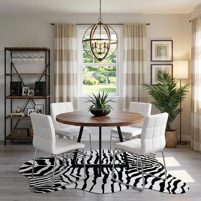 MustMat Zebra Print Rug,Modern Minimalist Area Rug 4'7''×5'3'' | Black & White Zebra Pattern. Fits Apartments, Offices. Complements Industrial & Rustic Decor, Suitable For Holiday Parties