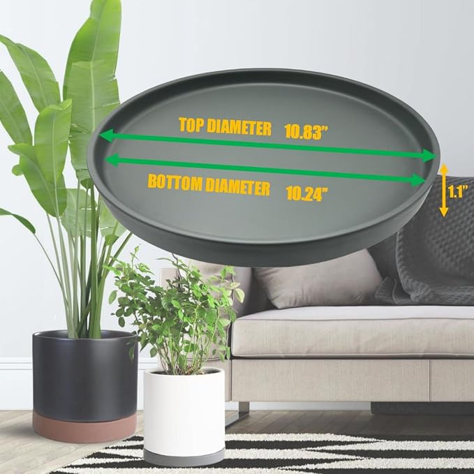 Yukfona Ceramic Plant Saucer Tray 1 Pcs 10 Inch Grey, 10.83" OD x10.24 ID x1.1 Deep| Fits Flower pots Bottom≤ 10.24", Heavy Duty Glazed Round Planter Drip with Catch Basin for Indoor Outdoor Plants