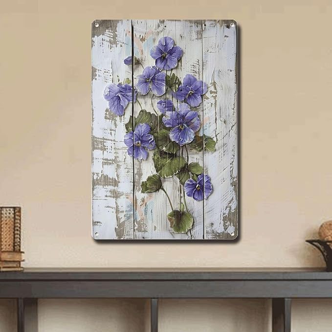 Metal Sign Tin Sign Vintage Wall Art Rustic Charm Violets Tin Sign for Shabby Chic Gardens Cottage Style Decor and Weather Resistant D Home Deccor Store Home Decor for Club 12×16 Inches