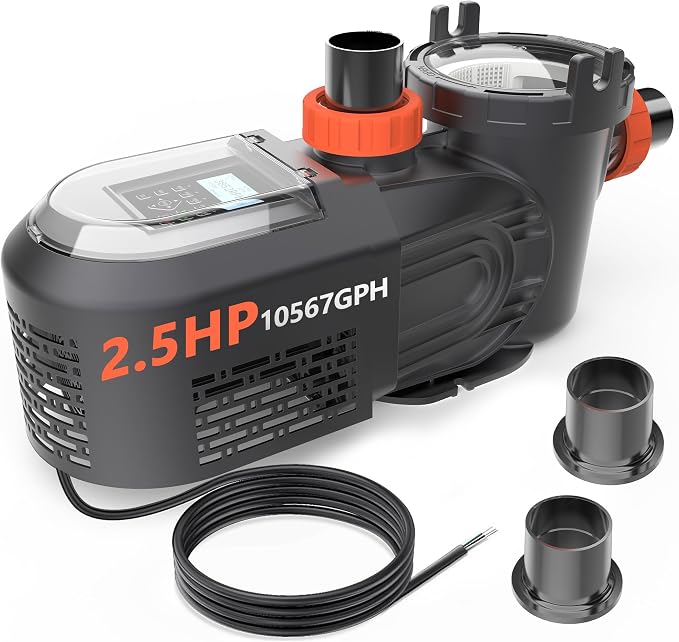 Variable Speed Pool Pump Inground, 2.5HP, 10567GPH High Flow Energy Efficient Pool Pump for Above Ground Pool, Programmable Timer, Rain Cover, 220V, Large Filter Basket