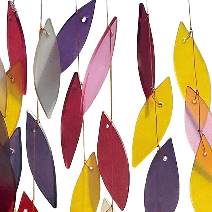 Blue Handworks Fiesta Waterfall Glass Wind Chime | Handcrafted Waterfall Glass Wind Chime in Rich Crimson, Eggplant Purple, Blush Pink, Burgundy and Golden Amber