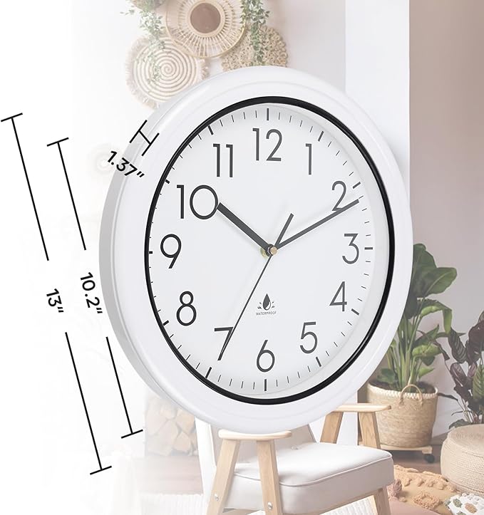 13 Inch Sealed Waterproof Outdoor Clock Non-Ticking Weatherproof Outdoor Wall Clocks Battery Operated Clock for Pool, Patio, Garden, Porch