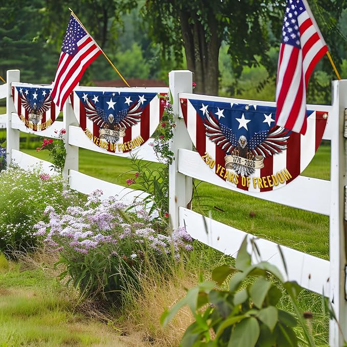 American Flag-250 Years of Freedom Non-Pleated Fan Flag Patriotic Eagle Bunting, 3x6 ft, 1 Pack-USA Premium Polyester