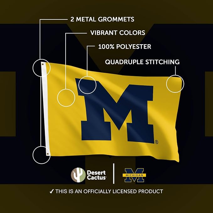 Desert Cactus University of Michigan Flag - 3 x 5 Feet UM Wolverines Banner, Indoor/Outdoor Durable Fabric Display(Design 2)