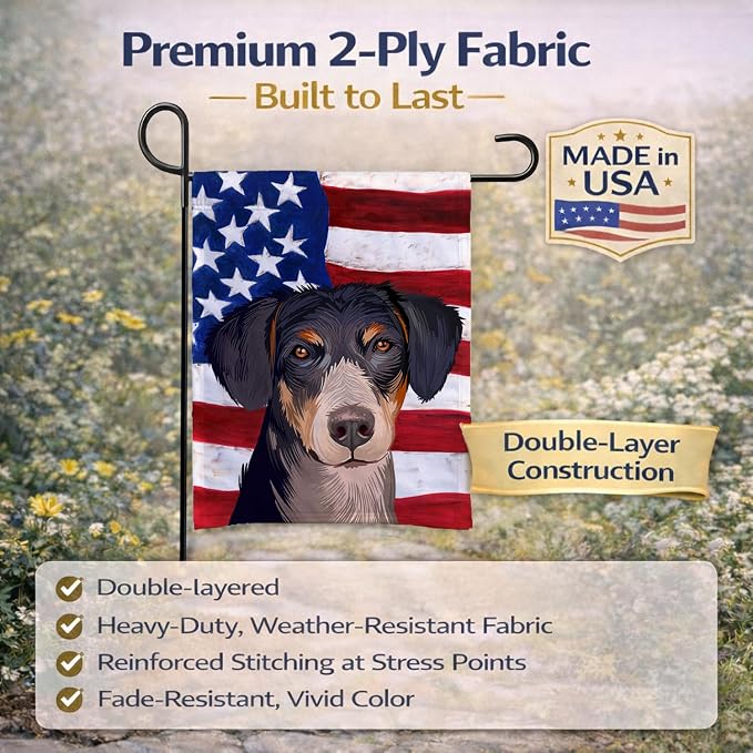 Caroline's Treasures CK6520GF Eurohound Dog American Flag Garden Flag Mailbox Flag Decorative Yard Flag Banner Outside Patio Artwork Yard Flower Beds, Garden Size, Multicolor