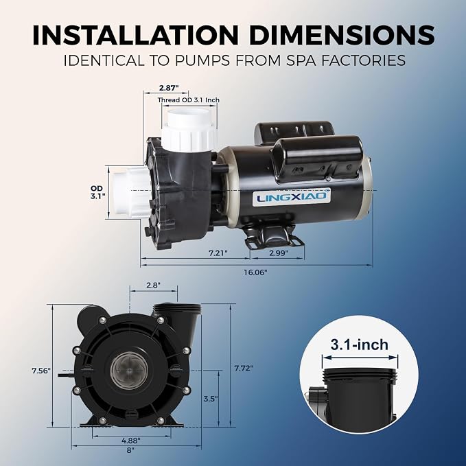 Hot Tub SPA Pump 2HP, 115V, 48 Frmae LX SPA Pump Motor, Energy Efficiency, Low Noise (Model: 48WUA2001-2/6)