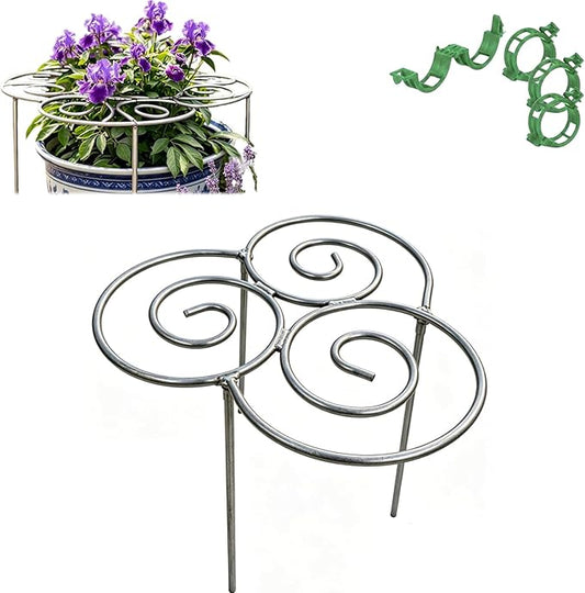 Metal Plant Support Ring for Garden, Heavy-Duty Peony & Dahlia Cage, Stackable Flower Support for Indoor & Outdoor Plants, Decorative Grow-Through Ring, Orchid Clip