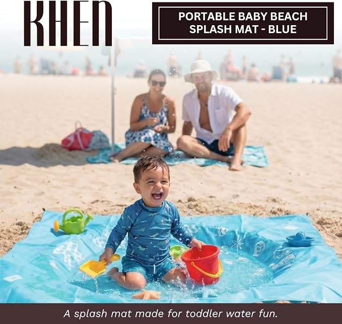 2-in-1 Kids, Baby & Infants Beach Pool & Waterproof Picnic Blanket - Large 6.5' Portable Paddling, Pool & Play Mat & Waterproof Carrying Bag, Outdoor Summer, Toddle Child & Kid, Aquamarine Blue Dream
