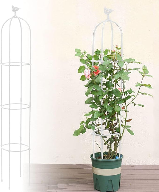 6 Feet Tall Garden Trellis for Climbing Plants Kalolary Garden Tower Obelisk Trellises Rustproof Metal Potted Plant Climbing Support for Indoor Outdoor Flowers Vegetable Fruits Vines Support (White)