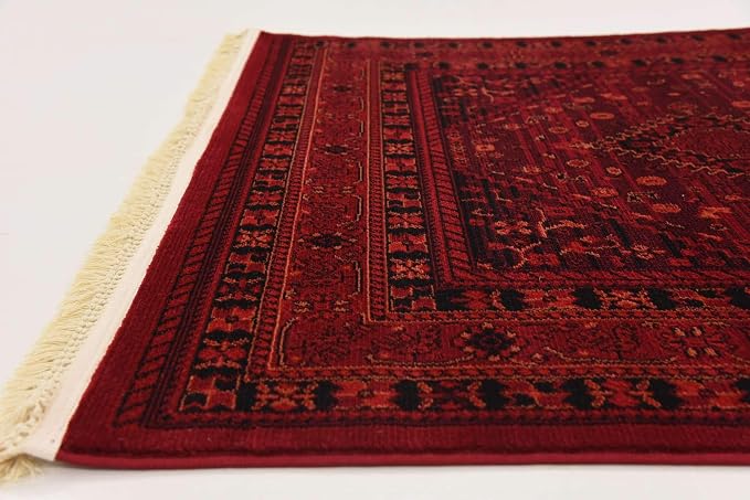 Unique Loom Tekke Collection Area Rug - Sheibani (4' 1" x 6' 1" Rectangle Red/Black)