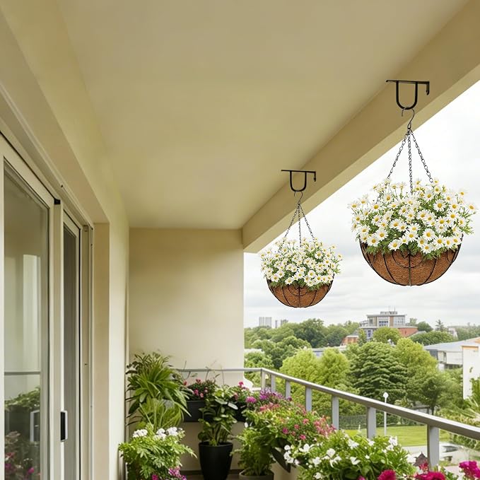 12 inch Metal Hanging Baskets for Plants Outdoor, 6 Pack Metal Wire Hanging Basket Planter with Coco Liner Flower Pots for Indoor Outdoor Garden Porch Patio, Heart-Shaped