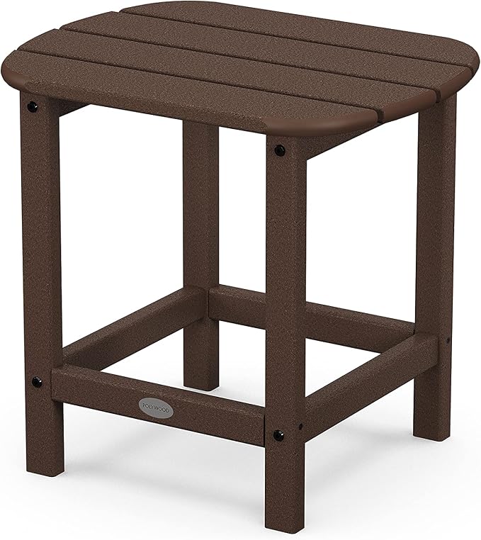 Polywood 60" 3-Person Vineyard Bench and 18" South Beach Side Table Bundle, Mahogany