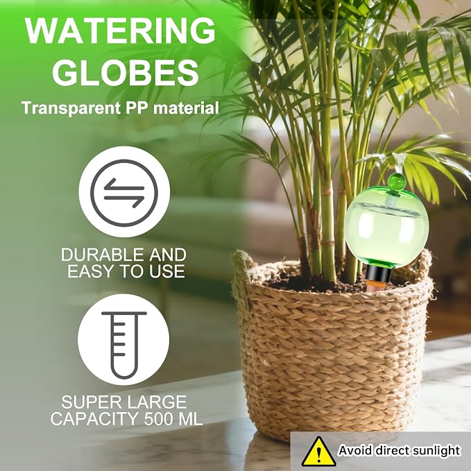 4 Pack Self Watering Globes 17oz Large Plant Watering Globes Top Fill, Self Water Planter Insert Indoor/Outdoor Plastic Water Bulbs Slow Release Terracotta for Plants, Green