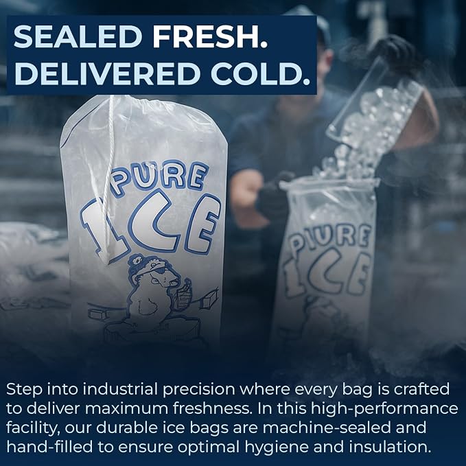 ice bags 10 lb with Drawstring, 500 Count – Heavy Duty 12" x 18" Plastic Ice Bags for Bulk Commercial Use, Gas Stations & Convenience Stores – By Interplas