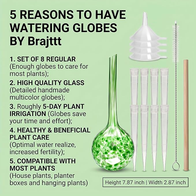Plant Watering Globes Automatic Glass Watering Bulbs, Glass Ball Planter, Decorative Garden Watering Plant Watering Bulbs with 8-Pack, 2.87 inch Diameter