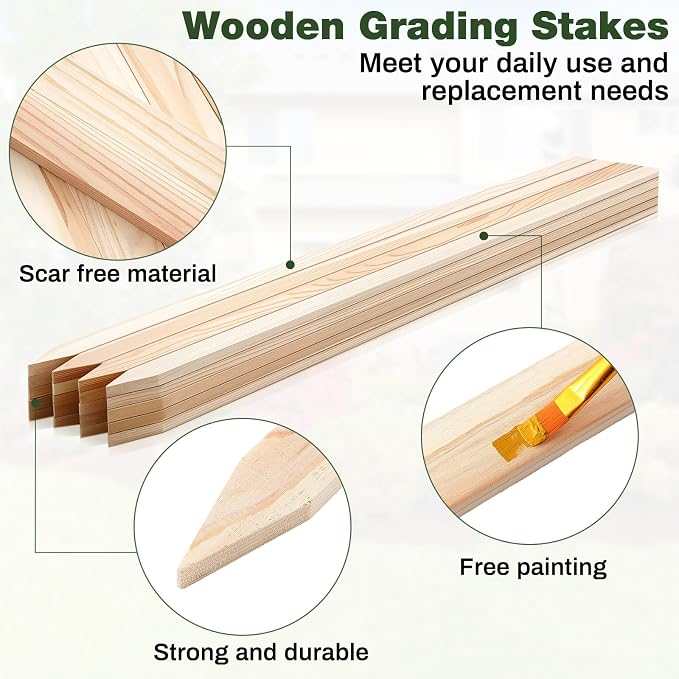 Colingmill 20 Pieces Wooden Garden Stakes 48 Inch Grade and Survey Stakes Wooden Garden and Sign Posts for Plant Support Silt Fence Yard Farm Survey Boundaries Baselines