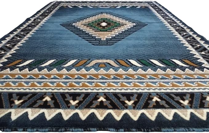YHSF South West Native American Area Tribal Rug - Blue-Green, 5' x 7' | Easy-Clean, Soft & Durable Tribal Rug for Living Room, Bedroom, Kitchen & More - Stain-Proof Runner for Home Decor