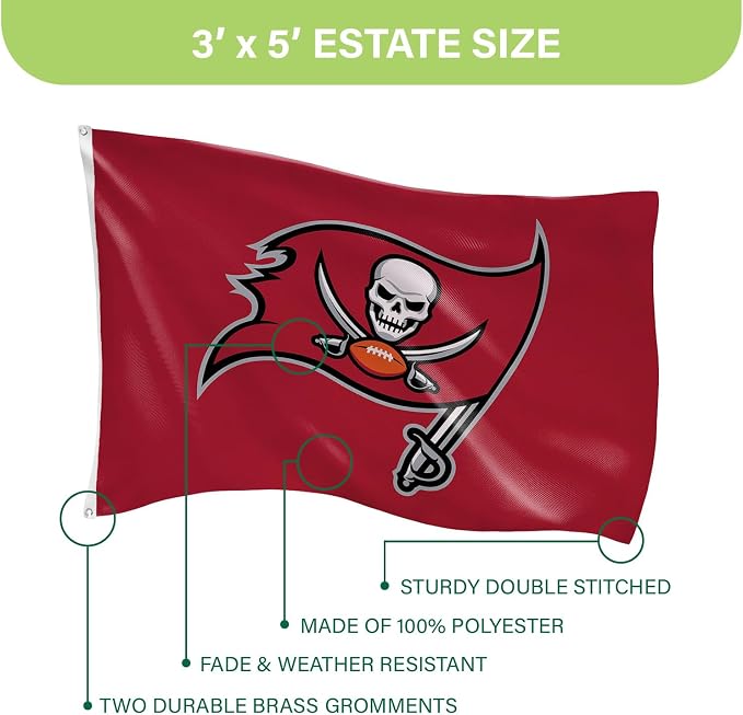 NFL Tampa Bay Buccaneers 3 x 5 Outdoor Durable House Flag with Grommets | Sport Team Flag & Banner | Indoor Wall Decoration for Room