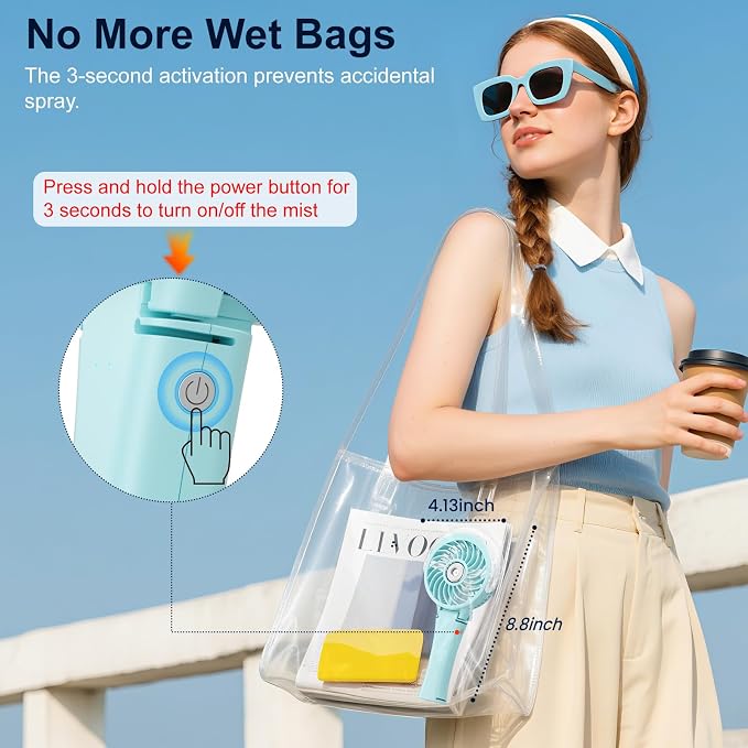 HandFan Upgraded Portable Handheld Misting Fan, Rechargeable Personal Mister Fan, Spray Water Mist Fans, Foldable Electric Mini Cooling Fans for Beach Travel Disney Makeup(Light Blue)