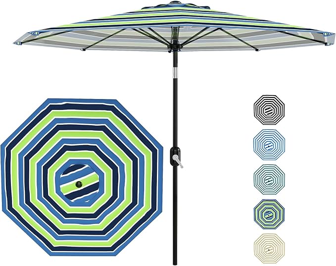 Garvee 9FT Patio Umbrella - Outdoor Table Umbrella with Smooth Crank Lift, Push Button Tilt and 8 Sturdy Ribs - Market Umbrella UV Protection Waterproof for Pool, Deck, Yard, Garden