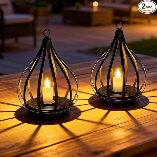 Solar Lanterns Outdoor Waterproof,Hanging Solar Lights Outdoor with Flickering Flameless Candle,Gifts for Women Mom Grandma,Outdoor Solar Lanterns for Garden Patio Backyard Pathway Decor, 2 Pack