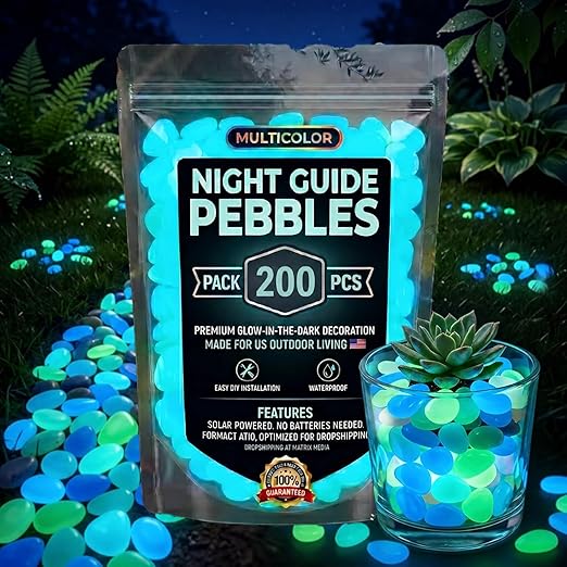 Glow Colorful in the Dark Garden Rocks – Night Guide Stones for Yard, Walkways, Fish Tanks & Landscaping, Luminous Outdoor Decorative Pebbles for Aquarium, Pathway, and Garden Decor (200, Blue)
