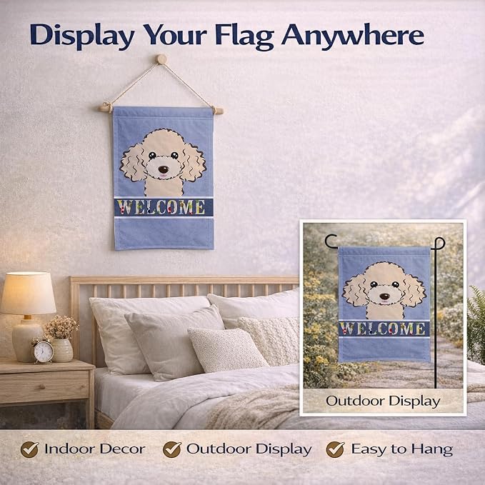 Caroline's Treasures BB1444GF Buff Poodle Welcome Garden Flag, Blue Mailbox Flag Decorative Yard Flag Banner Outside Patio Artwork Yard Flower Beds, Garden Size, Multicolor