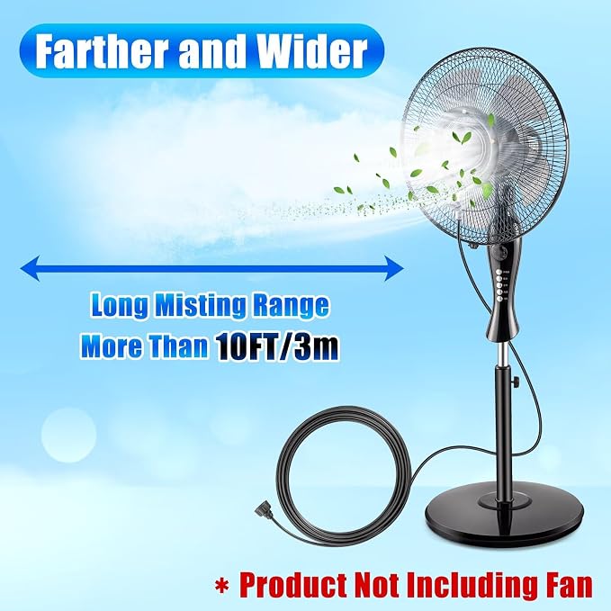 Fan Mister Kit for Outside Patio, Misters with 19.69FT Water Supply Line + 5 Brass Mist Nozzles + Misting Ajustable Value for Cooling Outdoor Backyard, Connect to Any Outdoor Fan(Fan Not Included)