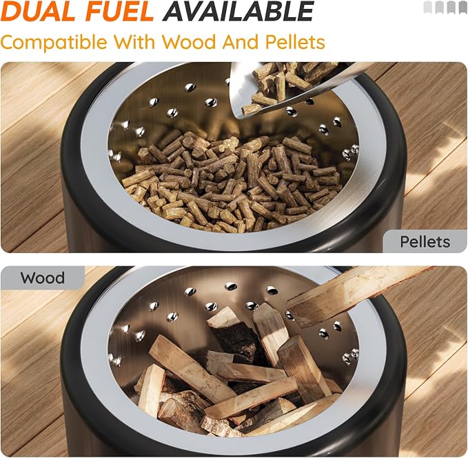 Mini Smokeless 7 Inch Tabletop Fire Pit with Pan Stand and Insulation Mat, Portable Stainless Steel Fire Pit for Camping, Patio Tabletop Firepit, Burns Wood or Pellets, Travel Bag Included, Black