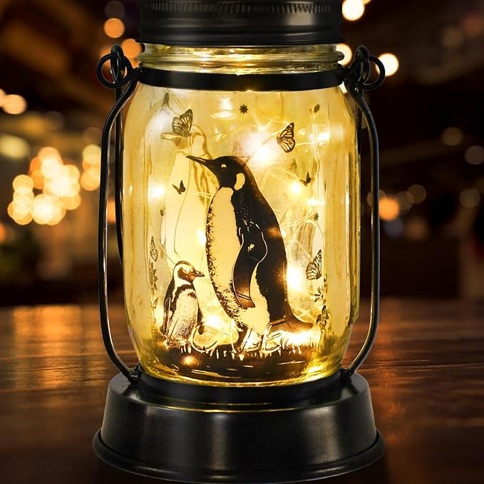 kyoryuger Penguin Gifts for Women/Men Penguin Solar Lanterns Mom Birthday Animal Lovers Lantern Animal Memorial Lights Solar Garden Decoration for Yard, Patio,Backyard,Porch Torches