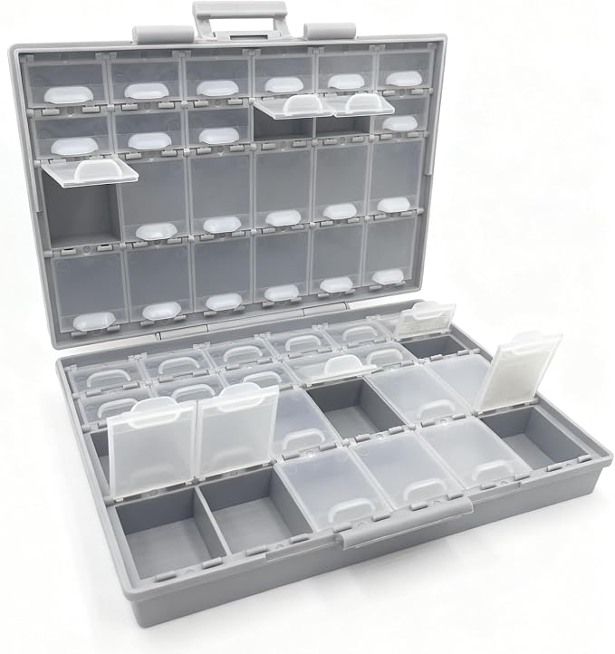 AideTek 4 units BOX-ALL-48 Compartments Empty Enclosure SMD SMT Organizer Size 6 inch 9 Inch Surface Mount Deep Storage Organizer Case
