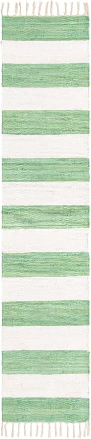 Unique Loom Chindi Rag Collection Area Rug - Striped (2' 2" x 10' Runner, Green and Ivory)