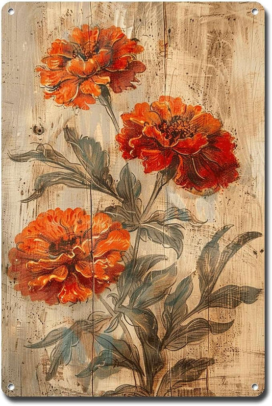 Metal Sign Tin Sign Vintage Wall Art Shabby Chic Marigold Tin Sign for Joyful Antique Gardens Rustic Wall Decor and Distressed Wood Su Bar Signs for Home Bar for Bar 6×8 Inches